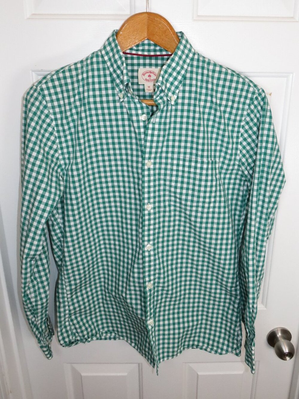 Brooks Brothers Red Fleece Button Down Green/White Check Gingham Medium